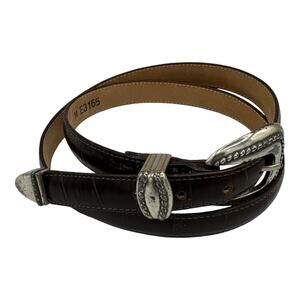 Brighton Vintage 1995 Skinny Adjustable Brown Leather Belt M (E3165) 34" Concho